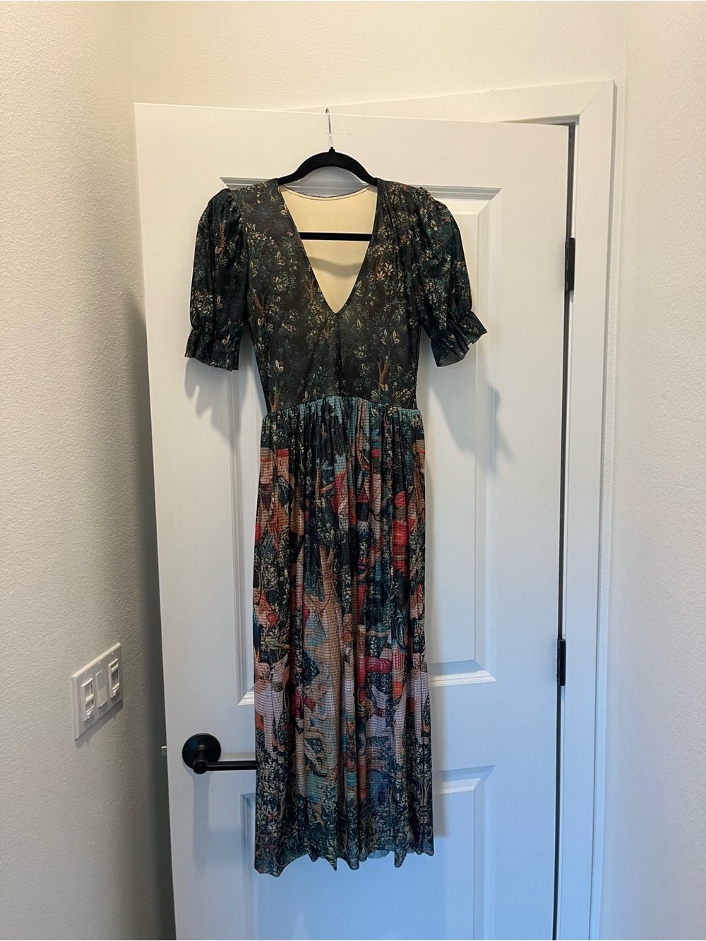 Blackmilk Dark Green & Multi Floral V-Neck Midi Dress